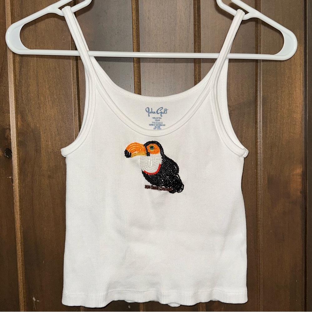 Toucan bead embroidered tank top